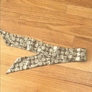 Authentic Coach Gold Patterned Hair Scarf, 100% silk.